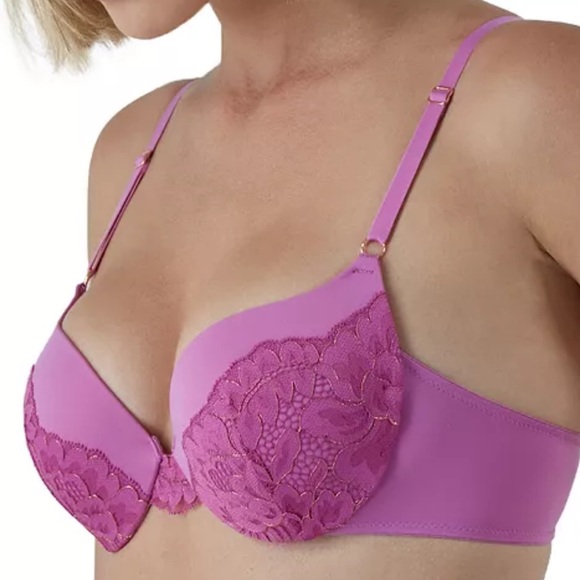 🆕Maidenform Deep Plunge “Love the Lift” in Rose Gold Lace Push Up Bra NWT - Picture 3 of 7